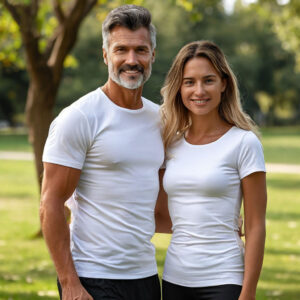 мужчина и женщина в парке здоровый образ жизни