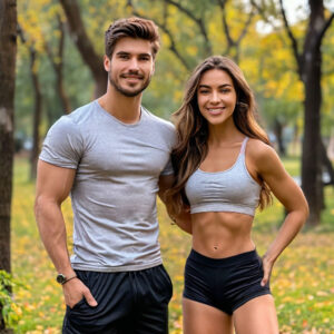 мужчина и женщина в парке здоровый образ жизни